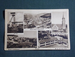 Képeslap,Komló,Bánya akna torony,Áll. iskola,Borbála templom,Nemesi József festő kiadás,1935- ,barna