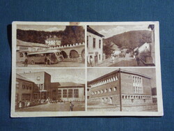 Képeslap,Komló,mozaik,művelődési ház,Ikarus busz,trafik,álltalános iskola látkép,részlet, 1950-