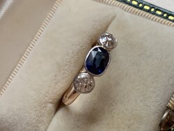 Antik arany gyűrű 0.40 ct gyémántokkal zafírral. Igazolással