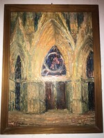 Párizs,Notre-Dame, jelzett olajfestmény, Schéner Mihály?