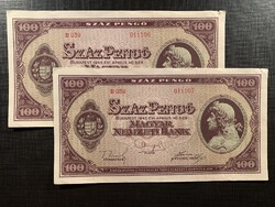 *** VÍZJELES SORSZÁMKÖVETŐ  (!!!) 100 pengő 1945 ***