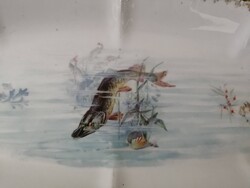 ANTIK OSZTRÁK VAGY CSEH KÉZZEL FESTETT HALAS TÁL  - CSUKA