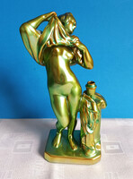 Zsolnay Eozin Vetkőző Női Akt Porcelán Figura