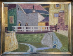 Tamás Ervin (1922 - 1996) Ikva - Híd c. Képcsarnokos olajfestmény EREDETI GARANCIÁVAL !!