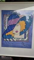 Marked Painted Framed Silk Picture