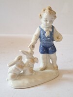 Húsvétra!! Jelzett Garold porcelán nyuszikat etető kisfiú Germany német porcelán figura