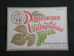 Bor címke,VOSZK,Balatonfüredi rizlingszilváni,Verpelét pincegatdaság,0.7 l