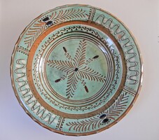 Régi Teimel István népművészeti kerámia fali tányér, Óbánya 1977.