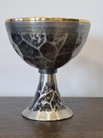 Régi kalapált ón kehely, kézműves, jelzett fémmunka