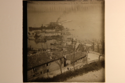 Régi üvegpozitív diakép, Olaszország Genova kikötő 1900as évek eleje
