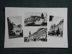 Képeslap,Kaposvár,mozaik,gimnázium,Kossuth tér,szobor,színház,utca látkép,részlet,1957-