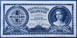 Egymilliárd Milpengő 1946, VF+-EF.