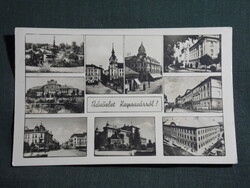 Képeslap,Kaposvár,mozaik,park,szökőkút,templom,városháza,színház,szálló látkép,részlet,1950-
