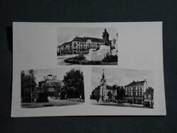 Képeslap,Kaposvár,mozaik,gimnázium,Kossuth tér,szobor,városháza látkép,részlet,1957-