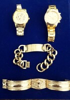 Aranyozott ékszer/ Versace karkötő, Rolex óra.
