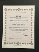 KO-GÉP Komlói Gépgyártó és Szolgáltató Rt. Részvény 1990.