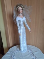 57 cm Exklusiv,  karcsú, Menyasszony porcelánbaba
