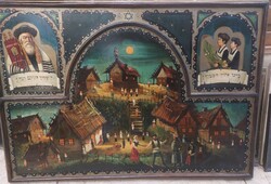 Festmény, judaika, antik, olaj, fán, 50 x 75 cm-es. 3445b