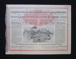 Erzsébet királyné Sanatorium Sorsjegykölcsön 5 korona 1904
