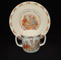Royal Doulton "Bunnykins" keresztelői porcelán szett tányér és bögre