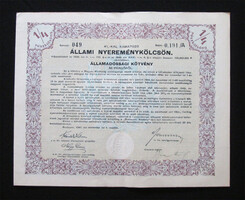 Államadóssági kötvény járadékkölcsön - Erdélyi Nyereménykölcsön 1/4 részkötvény 50 pengő 1941