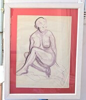 Female Nude - Red Passepartout in White Frame