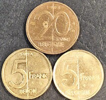 Belgium vegyes érme, lot 3 db