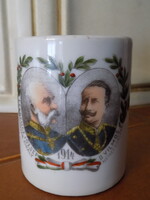 FERENC JÓZSEF ÉS VILMOS PATRIÓTA EMLÉKPOHÁR MAGYAR FELIRAT ELSŐ VILÁGHÁBORÚ !