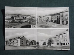 Képeslap,mozaik,Oroszlány,Bányász telep,lakótelep,iskola,utca látkép,részlet, 1961-