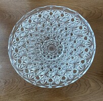 Gyönyörű nagy lapos tál / gyümölcstál / péksütemény fazettált préselt üvegből (1920-1930 Németo.) ).