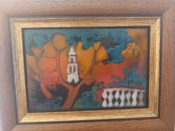 Fehér Margit tűzzománc képe - Templom (15x10)