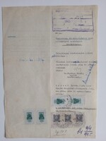 ZA619.10  Régi irat - Barzsó Anna -Pázmándy István- Mezőkövesd -  okmánybélyegekkel  1944