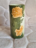 Sárga rózsás vintage porcelán henger váza