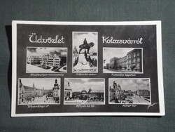 Képeslap,Románia,Kolozsvár,mozaik,Hitle.. tér,Hadtestparancsnokság,Mátyás szobor,Fotófilm kiad,1944-