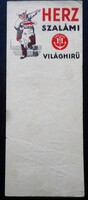 Herz szalámi reklám (számolócédula)