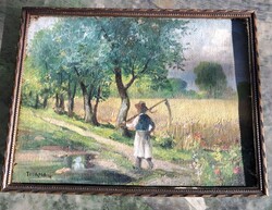 Antik festmény Magyar életkép festő : Magyar sors (Thorma )