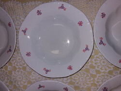 Zsolnay szép kisvirágos porcelán mély tányér, 6db
