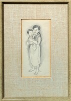 Testvérek (keretezett ceruzarajz) D. Sklar - Brother, Sister - amerikai művész, USA