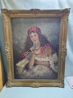 Cigány jósnő olajfestmény 74x95 , 60x80