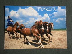 Képeslap,Puszta,Hortobágy,csikós ötösfogat látkép,részlet,2000-