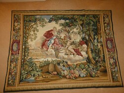 Gyönyörű romantikus, őszt szimbolizáló (szüret, vadászat) antik flamand faliszőnyeg