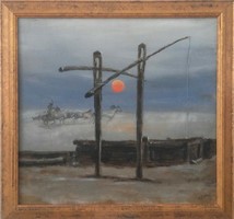 Prima díjas alkotó műve.Magyar puszta. 41x43 cm-es kép. Károlyfi Zsófia (1952) tanúsítvány, c.számla