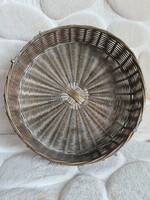 Fonott ezüstözött kerek alpakka kosárka antik tálka