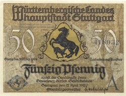50 pfennig 1921.04.21. Németország Stuttgart aUNC