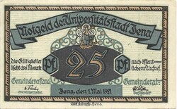 25 pfennig 1921.05.01. Jéna Németország hajtatlan UNC