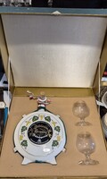 Hollóházi Brandy kulacs poharakkal /EREDETI DOBOZ- BONTATLAN PALACK/