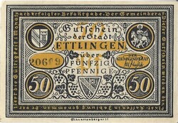 50 pfennig 1921 Ettlingen Németország hajtatlan aUNC