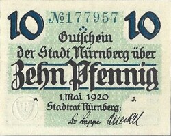 10 pfennig 1920.05.01. Nürnberg hajtatlan UNC