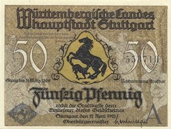 50 pfennig 1921.04.21. Németország Stuttgart UNC