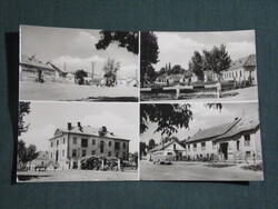 Képeslap,Pétervására,mozaik,vegyesüzlet,kocsma,bíróság,művelődési ház,utca látkép részlet, 1961-